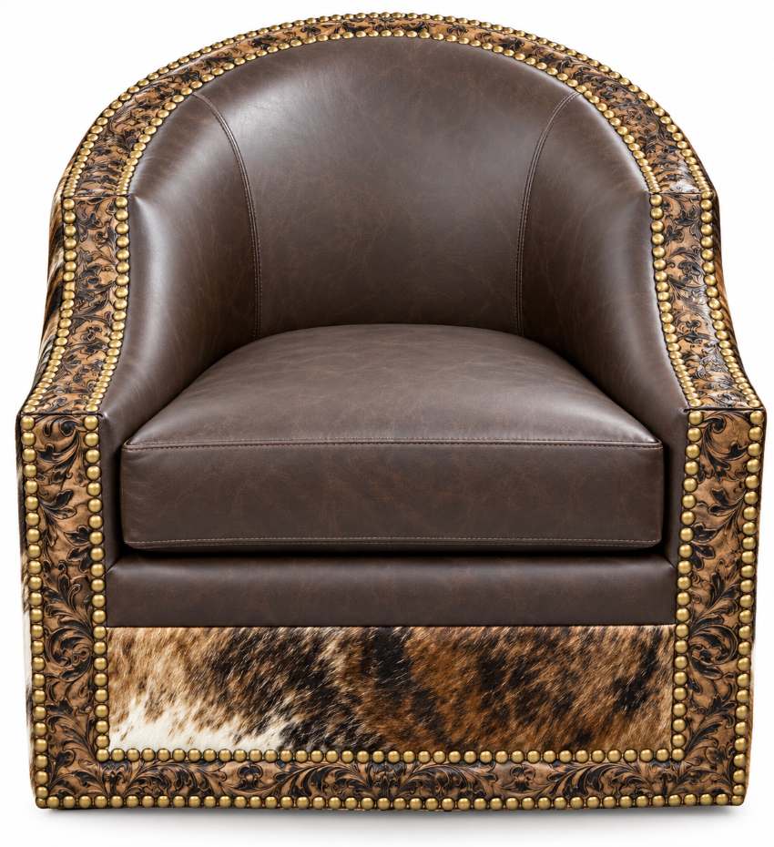 Texas Heritage Luxury Top Grain Leather & Cowhide Swivel Barrel Chair