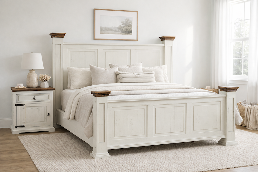 Timberline White Farmhouse Rustic Bedroom Set