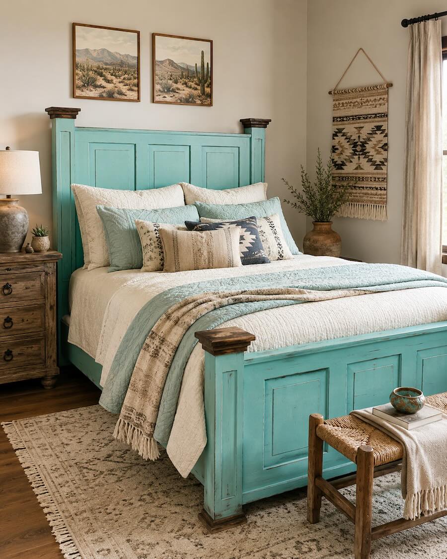 Timberline Turquoise Southwestern Farmhouse Rustic Bedroom Set
