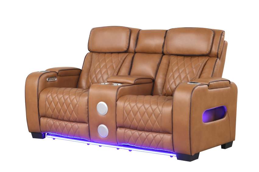 Titan Brown Power Reclining Sofa Set with LED Lights *3-Piece Set*