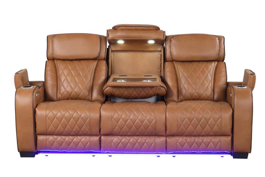 Titan Brown Power Reclining Sofa Set with LED Lights *3-Piece Set*