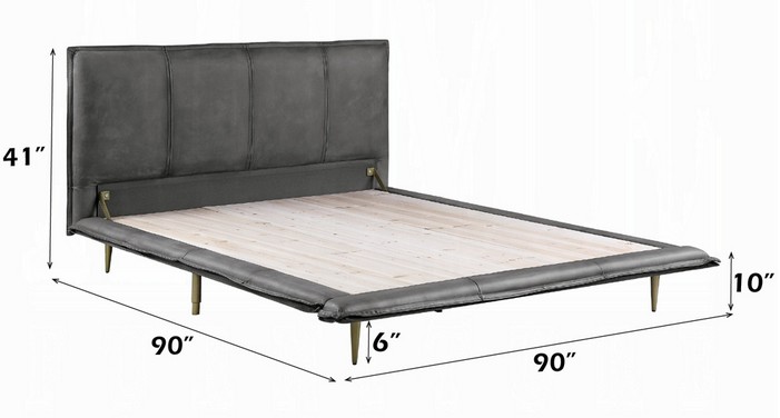 Alderstone Grey Top Grain Leather Platform Bed