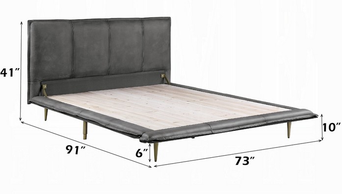 Alderstone Grey Top Grain Leather Platform Bed