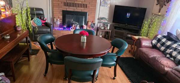 Tournament Poker Table Set with Teal Chairs
