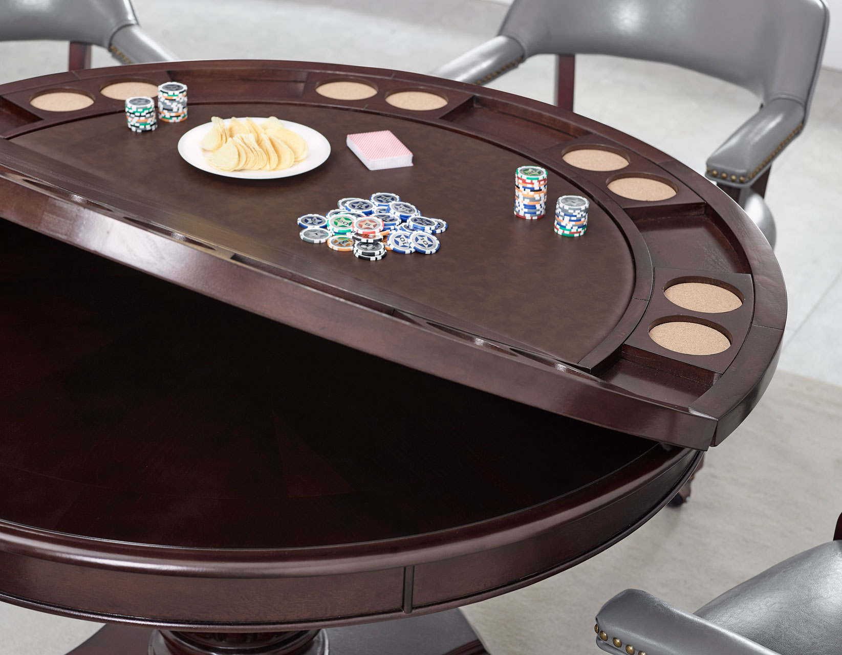 Tournament Poker Game Table with Grey Caster Chairs