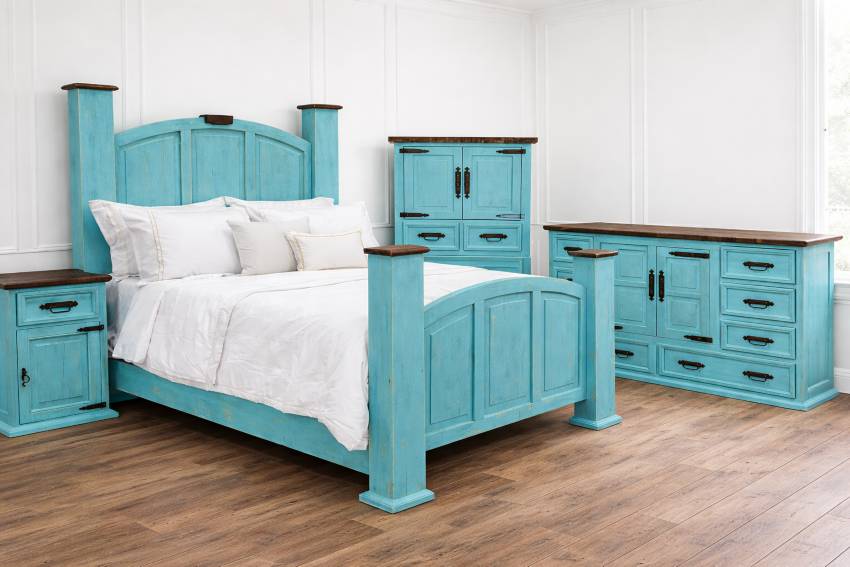 Mansion Turquoise Western Rustic Bedroom Set
