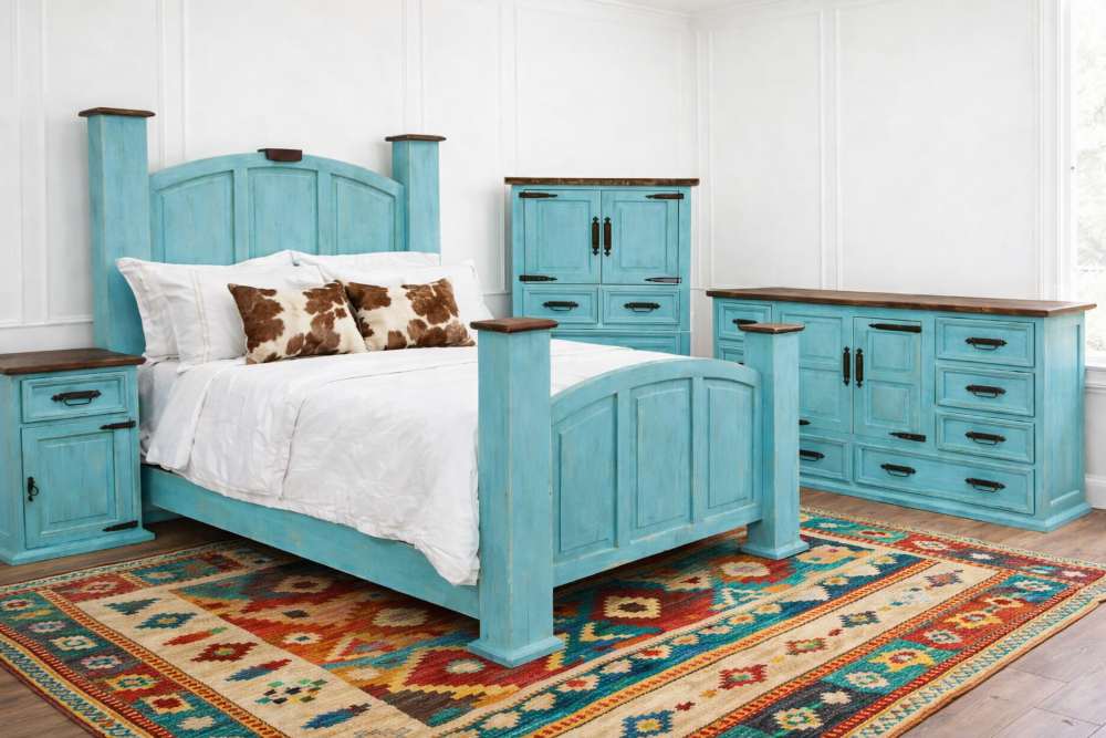 Mansion Turquoise Western Rustic Bedroom Set