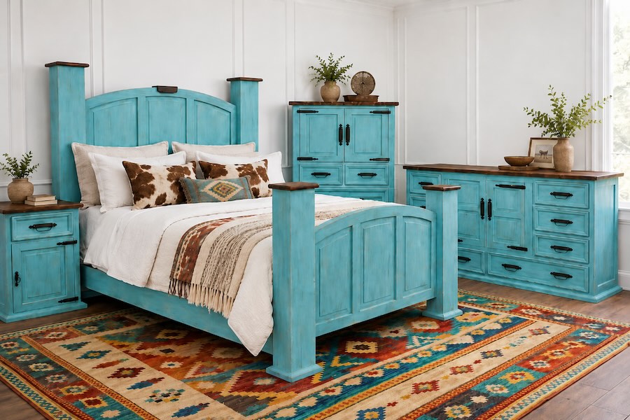 Mansion Turquoise Western Rustic Bedroom Set Mansion Turquoise Western Rustic Bedroom Set