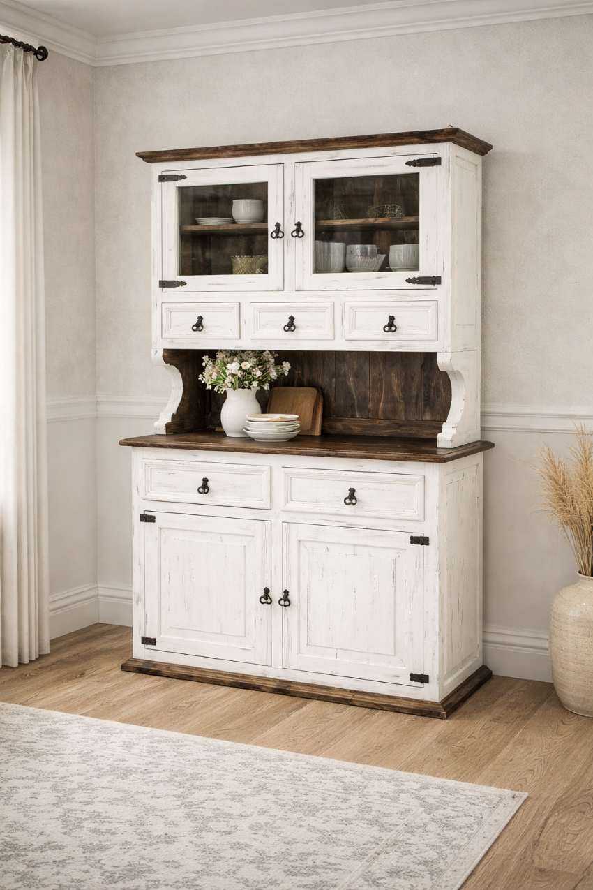 Farmhouse White Solid Wood Dining Set With Bench