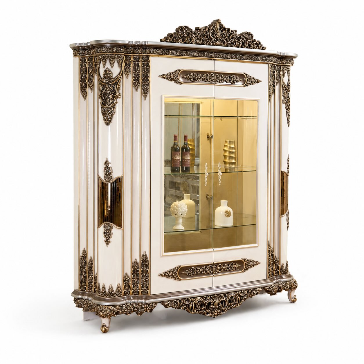 Valetina Court Luxury Ornate Formal Dining Set in Ivory & Bronze