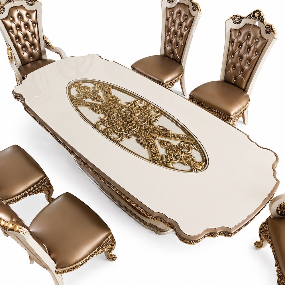 Valetina Court Luxury Ornate Formal Dining Set in Ivory & Bronze