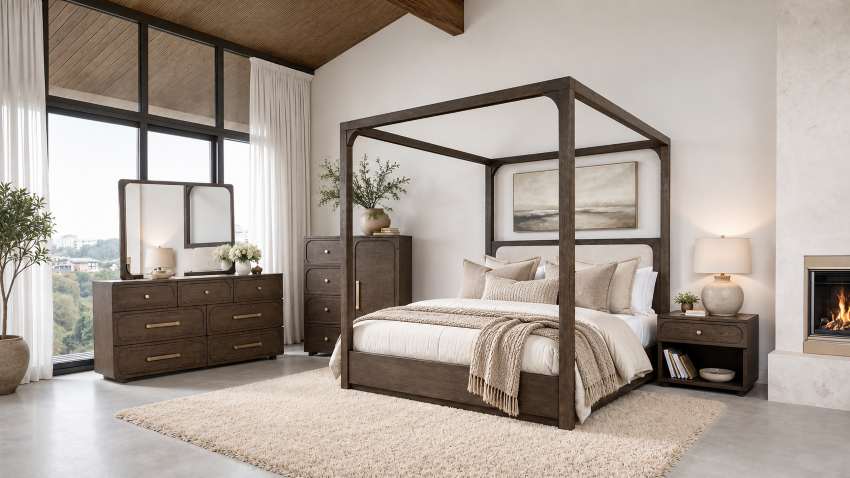 Vellara Mid-Century Modern Bedroom Set with Canopy Bed Vellara Mid-Century Modern Bedroom Set with Canopy Bed