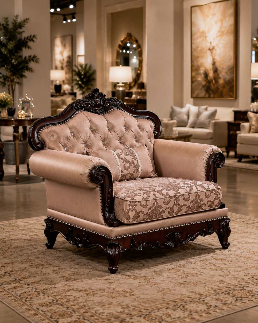 Veracruz Ornate Sofa Set in Brown