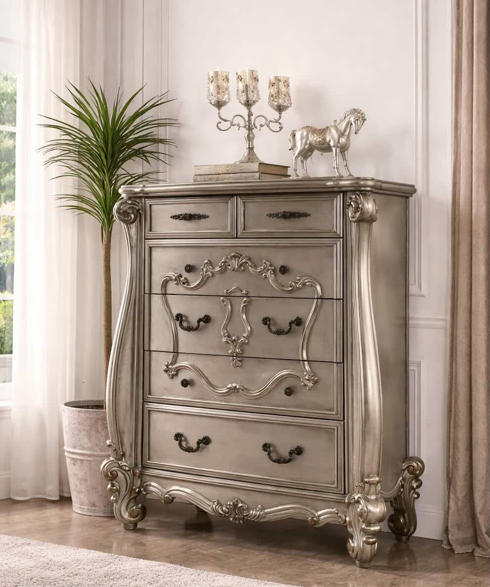 Versailles Luxury Old European Bedroom Set in Antique Platinum