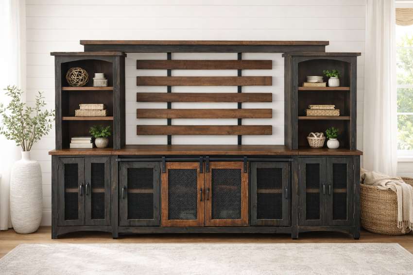 Villa Modern Farmhouse Entertainment Center in Black