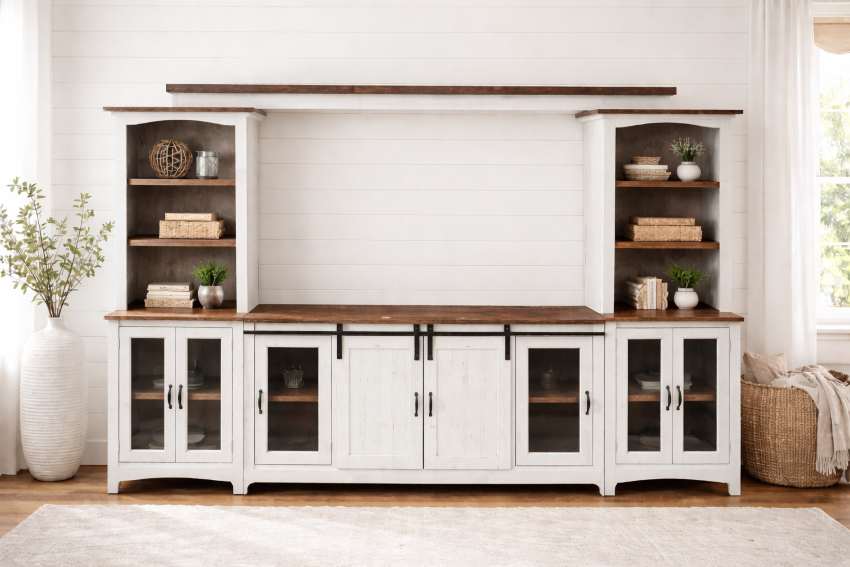 Villa Modern Farmhouse Entertainment Center in White