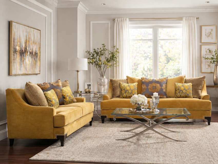Viscontti Contemporary Glam Gold Living Room Set