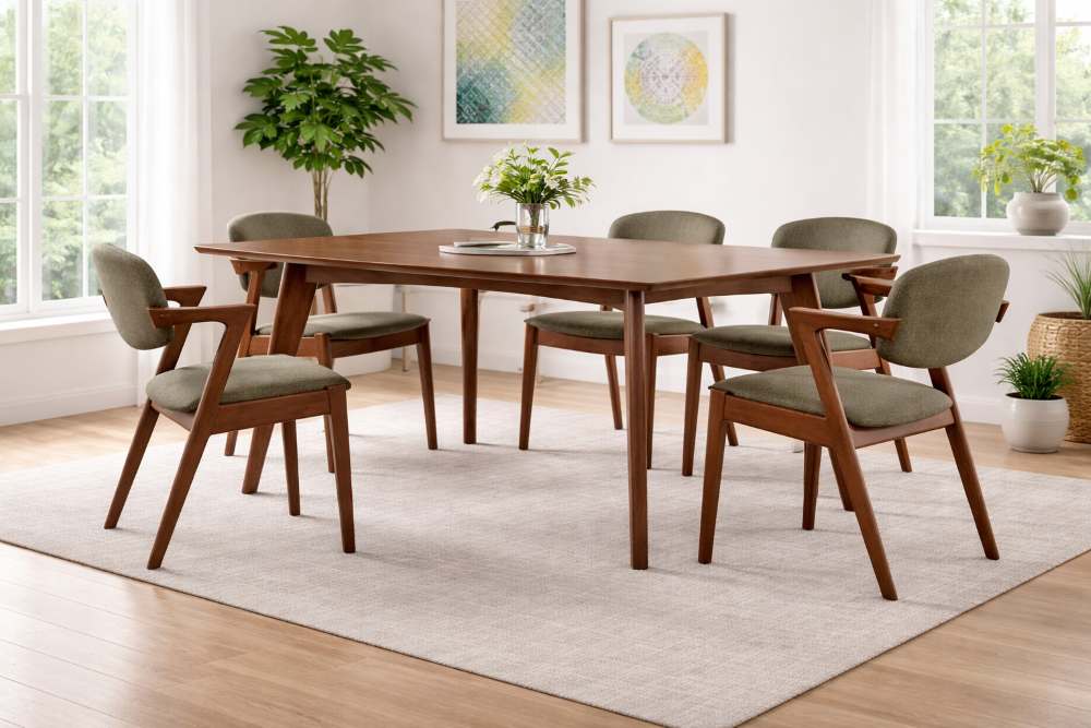 Walden Mid-Century Modern 7-Piece Dining Set in Dark Walnut Walden Mid-Century Modern 7-Piece Dining Set in Dark Walnut