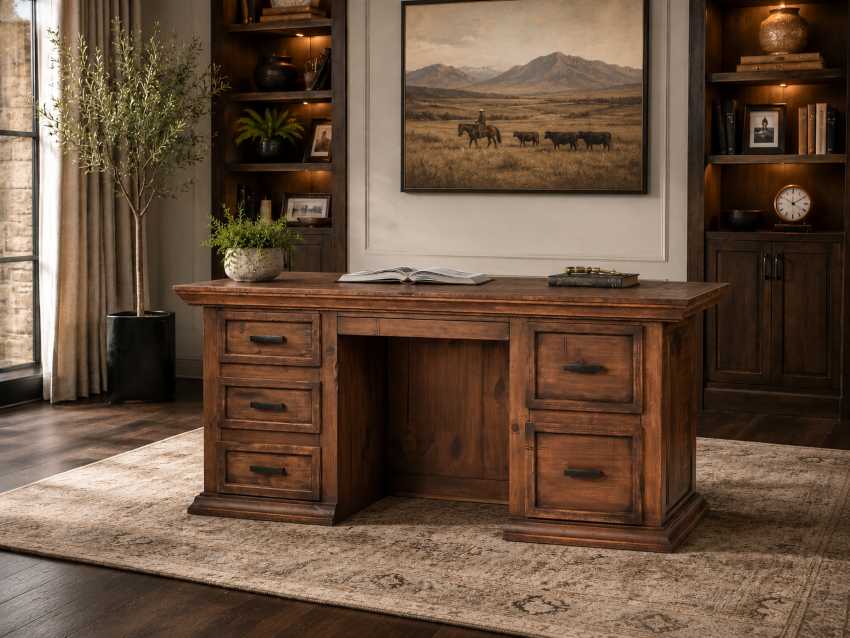 Weatherford Solid Wood Western Rustic Executive Desk