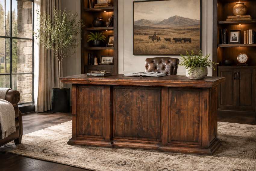Weatherford Solid Wood Western Rustic Executive Desk
