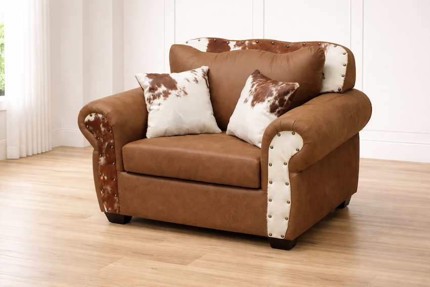 Austin Western Cowhide Sofa & Love Seat Set in Brown
