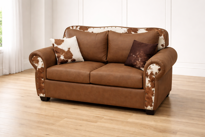Austin Western Cowhide Sofa & Love Seat Set in Brown