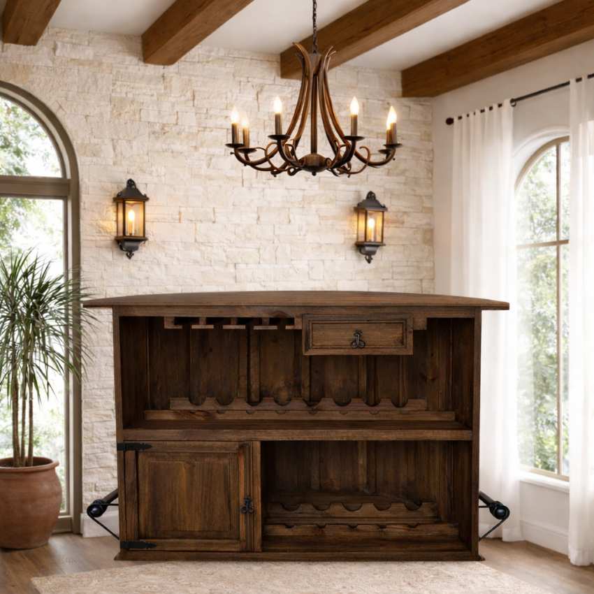 Western Rustic Bar with Blackjack Top in Dark