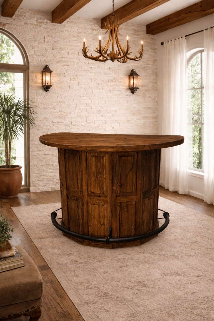 Western Rustic Bar with Blackjack Top in Dark