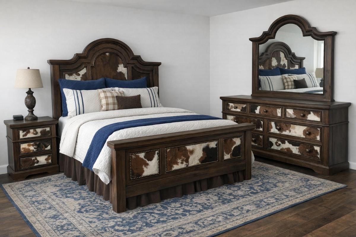 Western Rustic Bedroom Set with Cowhide