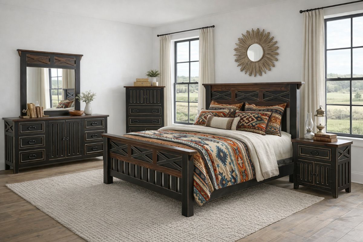 Western Rustic Black Las Cruces 5-Piece Queen Bedroom Set