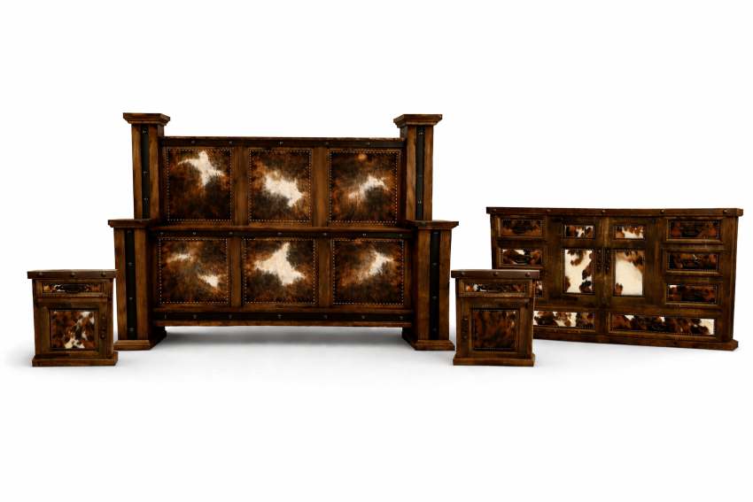 Western Rustic Cowhide Cimmaron Ridge King Bedroom Set