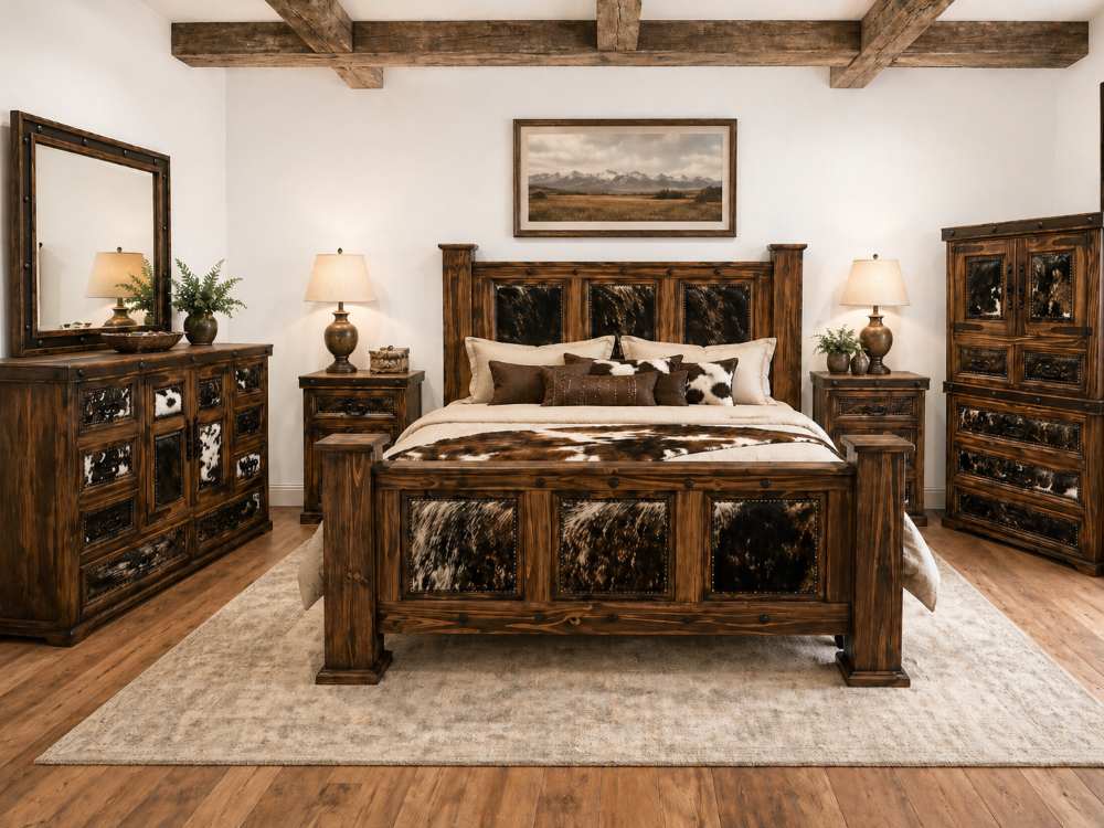 Western Rustic Cowhide Cimmaron Ridge 6-Piece King Bedroom Set