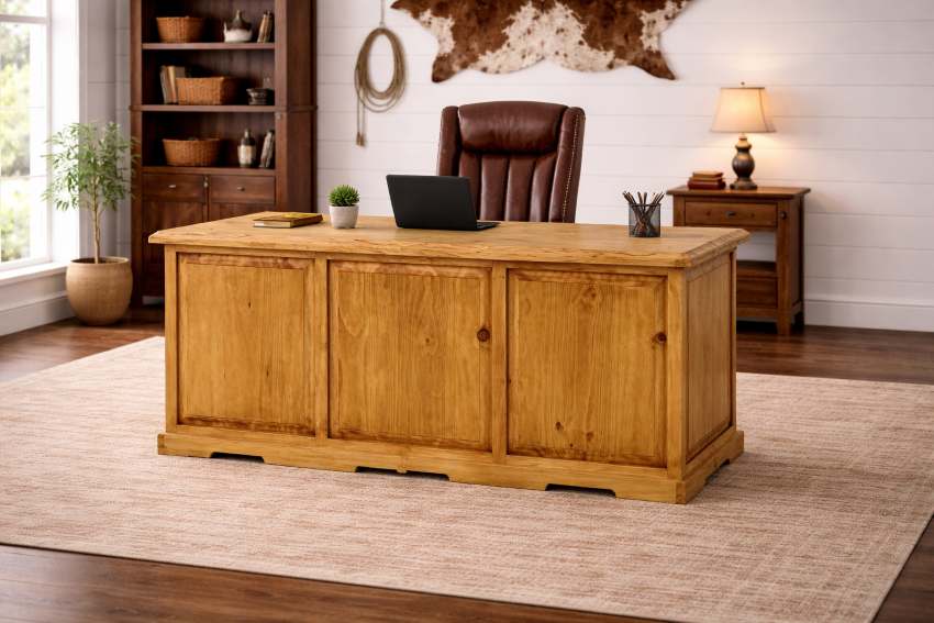 Western Rustic Executive Desk in Natural Pine