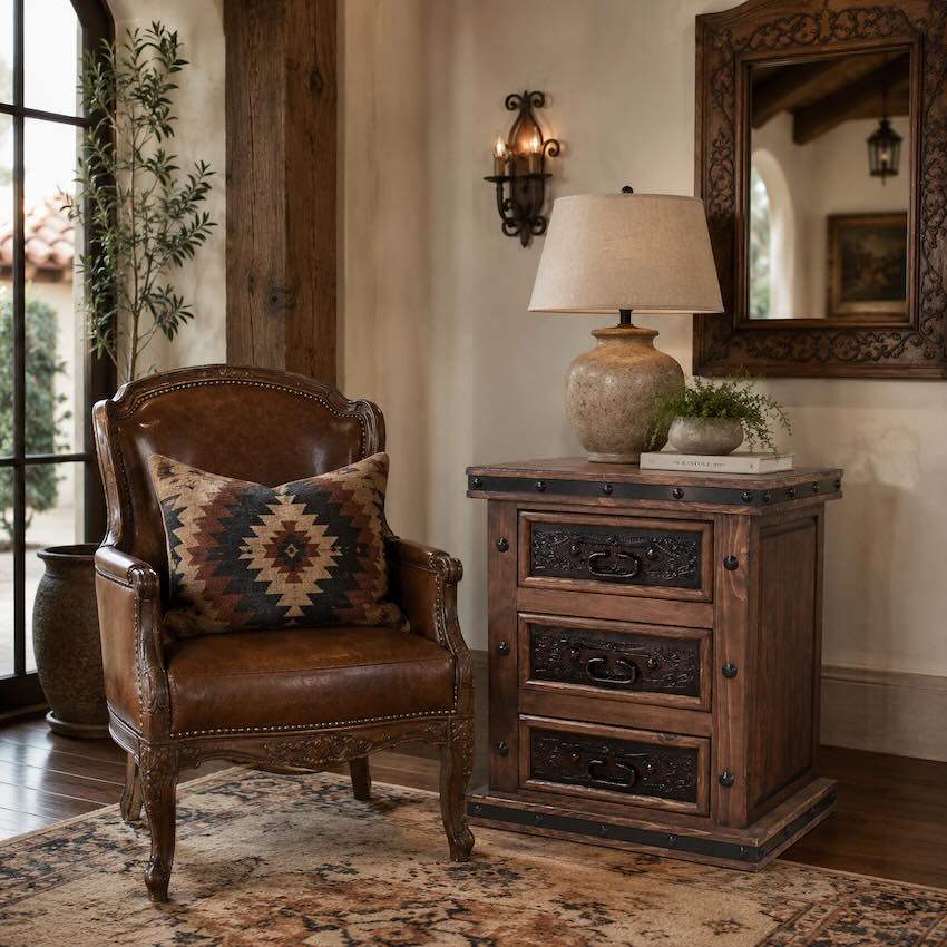 LMT Design Tooled Leather & Iron Luxury Western Rustic Bed