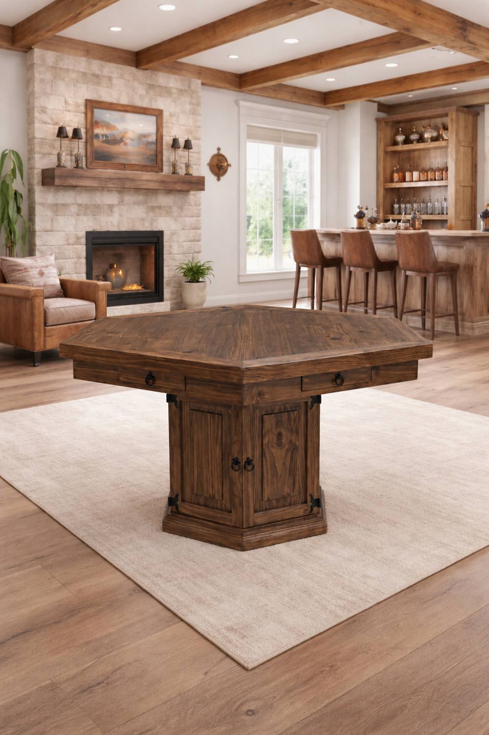Western Rustic Poker Table with Removable Wood Top (Dark Solid Wood)