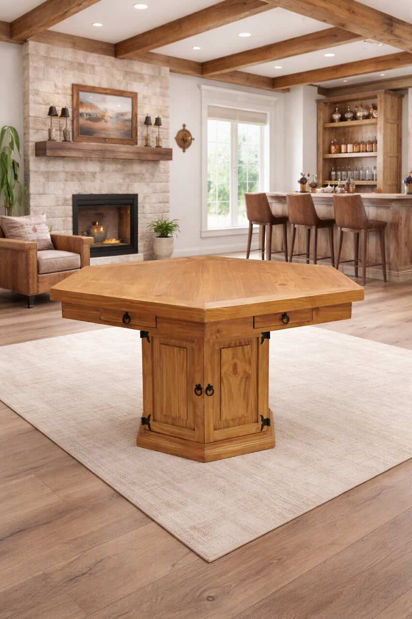 Western Rustic Poker Table with Removable Wood Top (Natural Solid Wood)