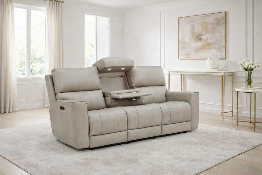 Westmont Luxe Power Reclining Sofa Set in Cement with Zero Gravity