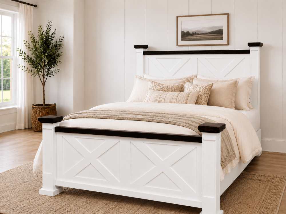 Summerfield Farmhouse White Rustic King Size Bed *Warehouse Clearance* Summerfield Farmhouse White Rustic King Size Bed *Warehouse Clearance*