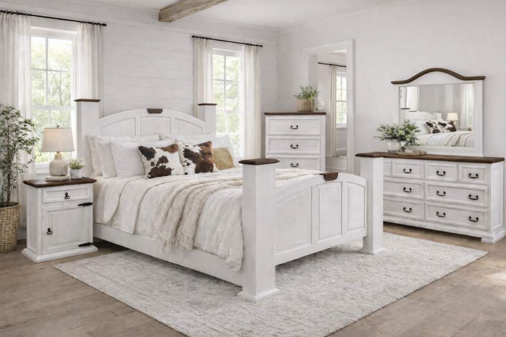 Mansion Western Rustic Bedroom Set in White