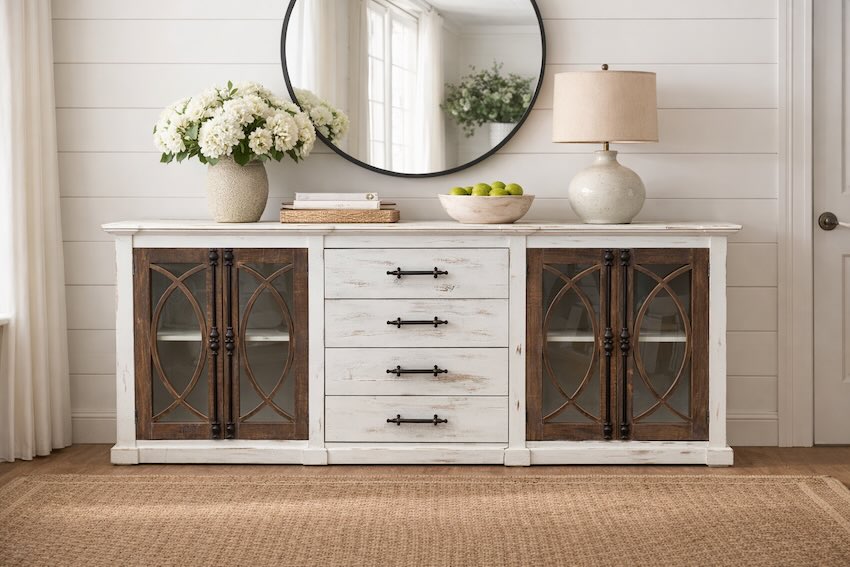 Willow Creek 90" Solid Wood Rustic Farmhouse Accent Cabinet