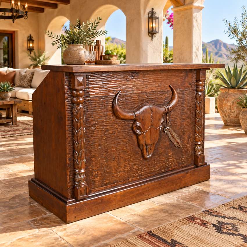 LMT Design Angel Fire Skull Western Rustic Bar
