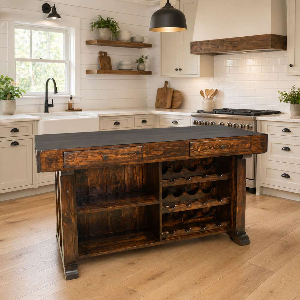 Western Farmhouse Solid Wood Kitchen Island