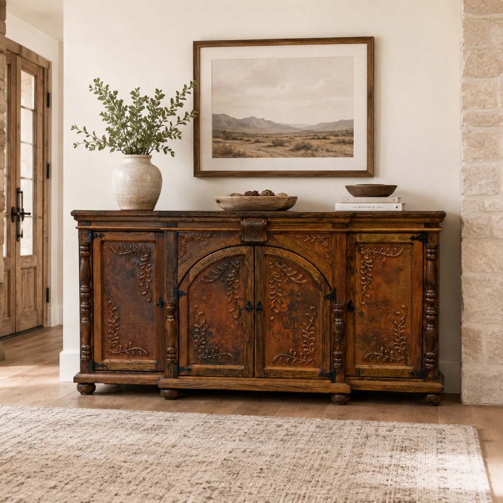 LMT Design Western Rustic Old Wood Copper Buffet Console LMT Design Western Rustic Old Wood Copper Buffet Console
