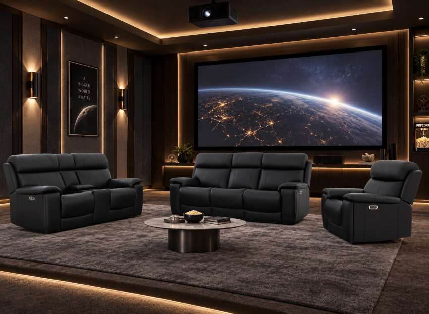 Zenith Immersive Audio Power Reclining Sofa Set in Black Zenith Immersive Audio Power Reclining Sofa Set in Black